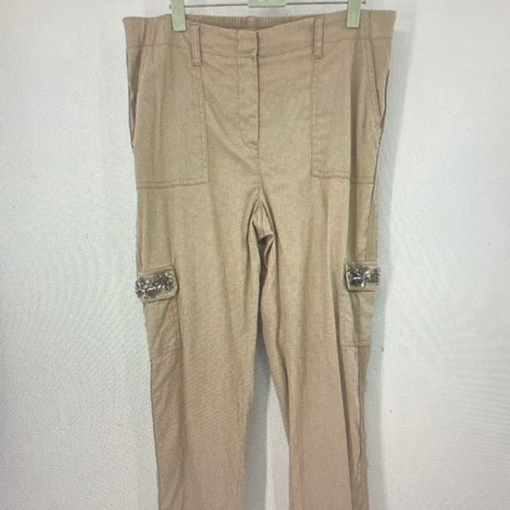 Chico's Beige Cargo Pants with Embellishments